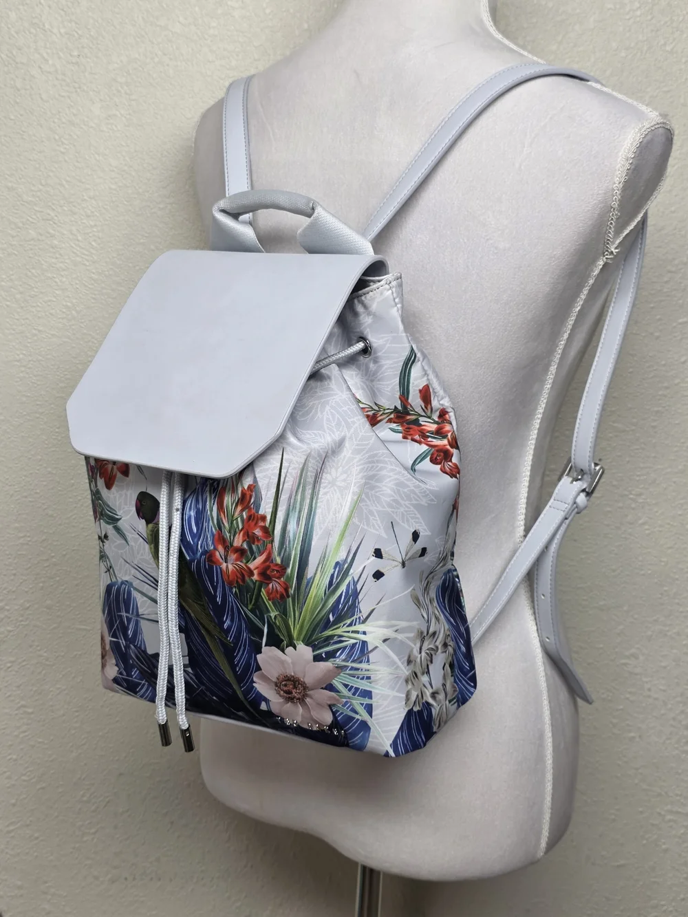 Ted Baker White Floral Parrot Drawstring Backpack